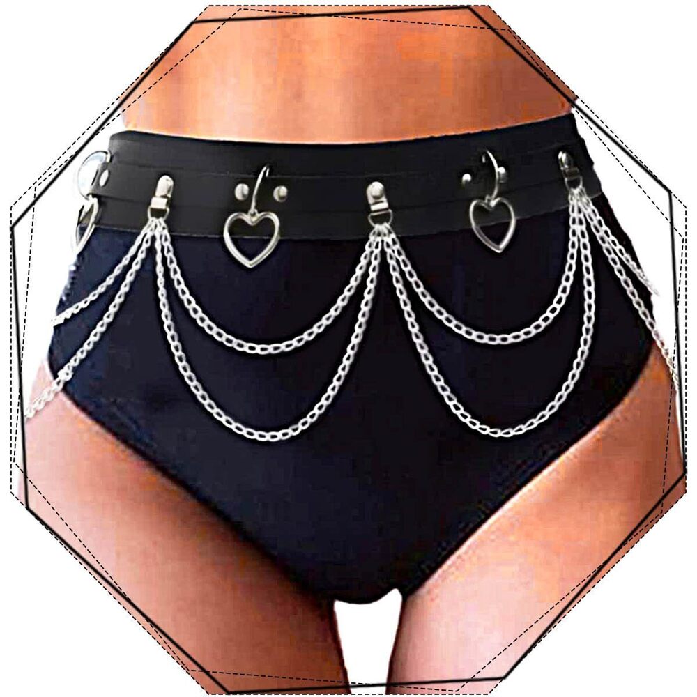 4553 Waist Chain Belt Fashion Black Punk Leather Rave accessories